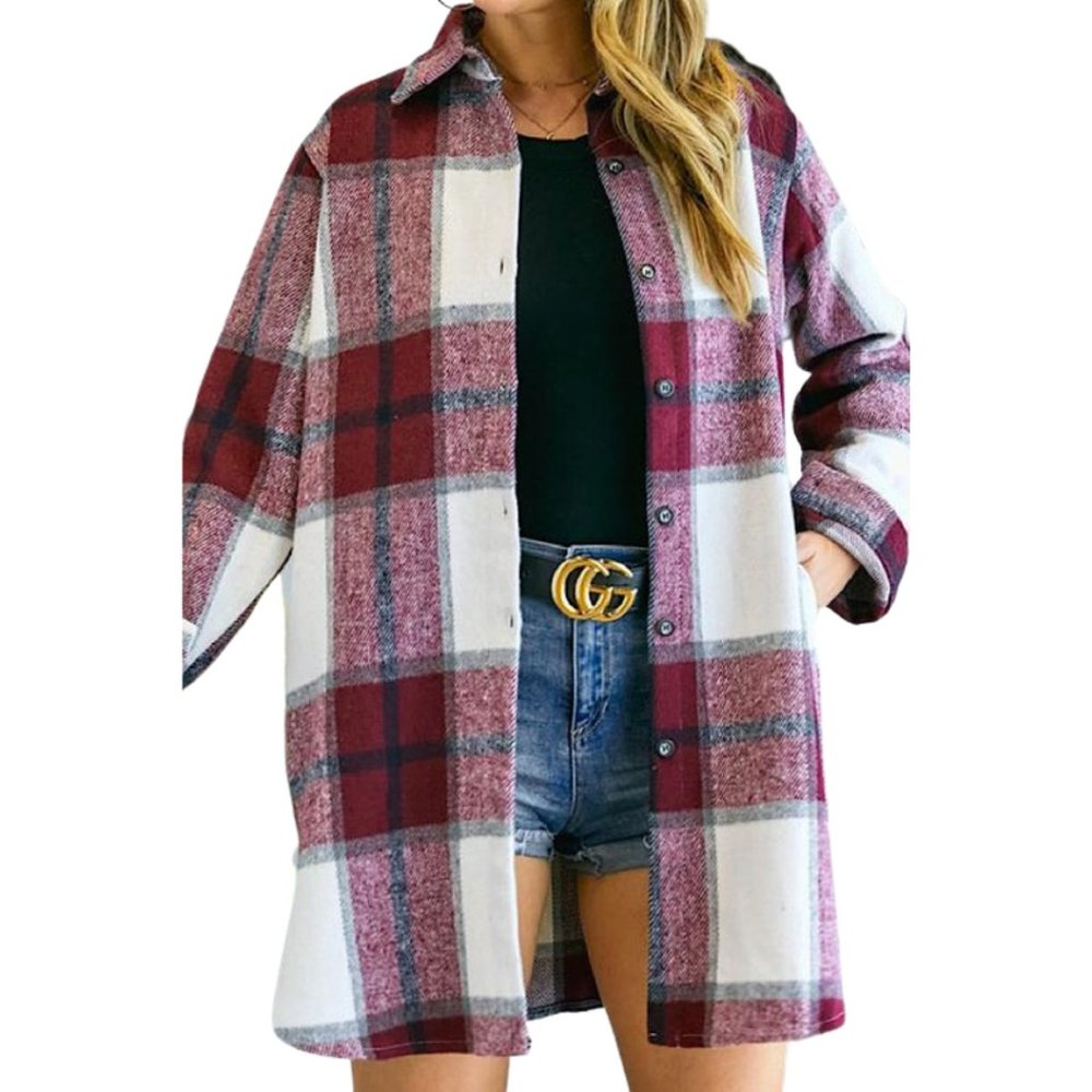 🔸️sale🔸️Burgundy Evie Plaid Shacket